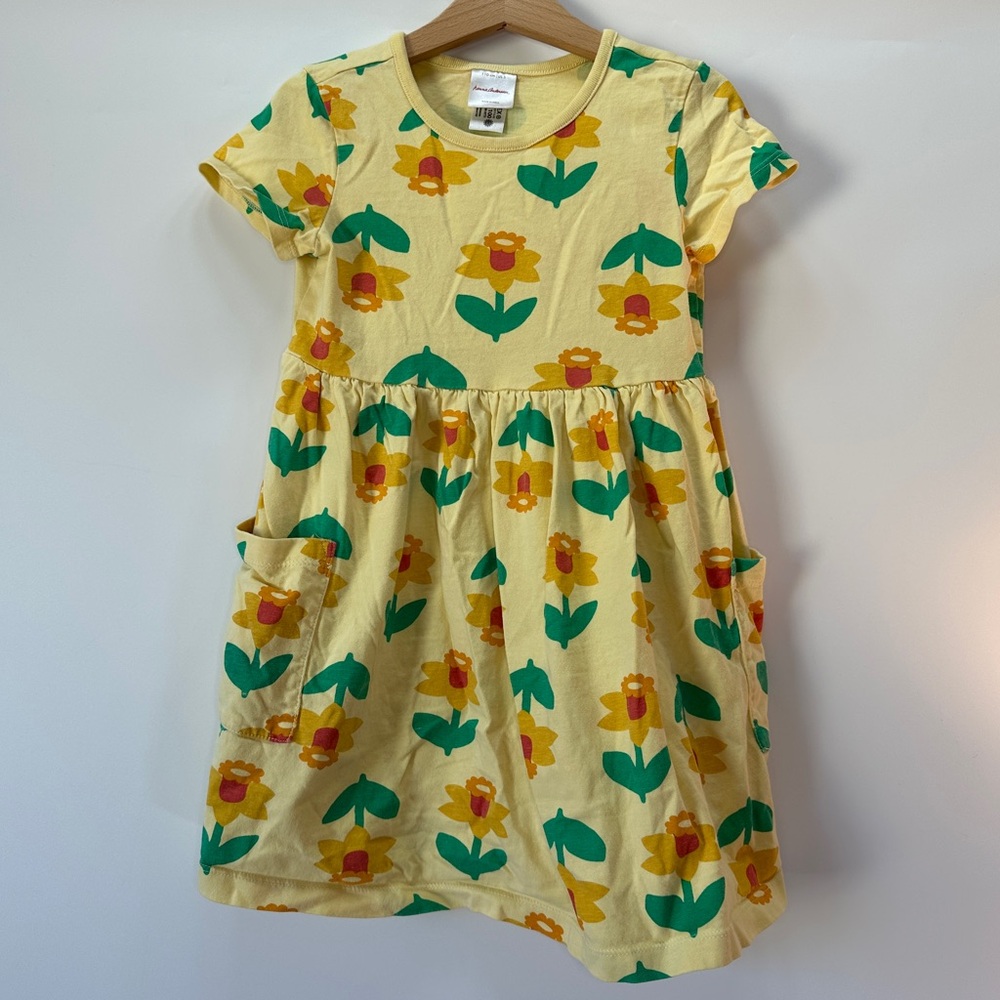 Hanna Andersson Girls 5 110cm Daffodil‎ Yellow Dress Pockets Flowers